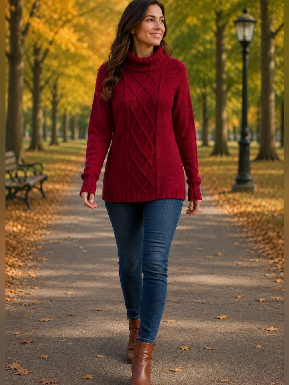 Eddie Bauer Cowl Neck Bullion Cable Red Cotton Oversized Sweater - Size: L